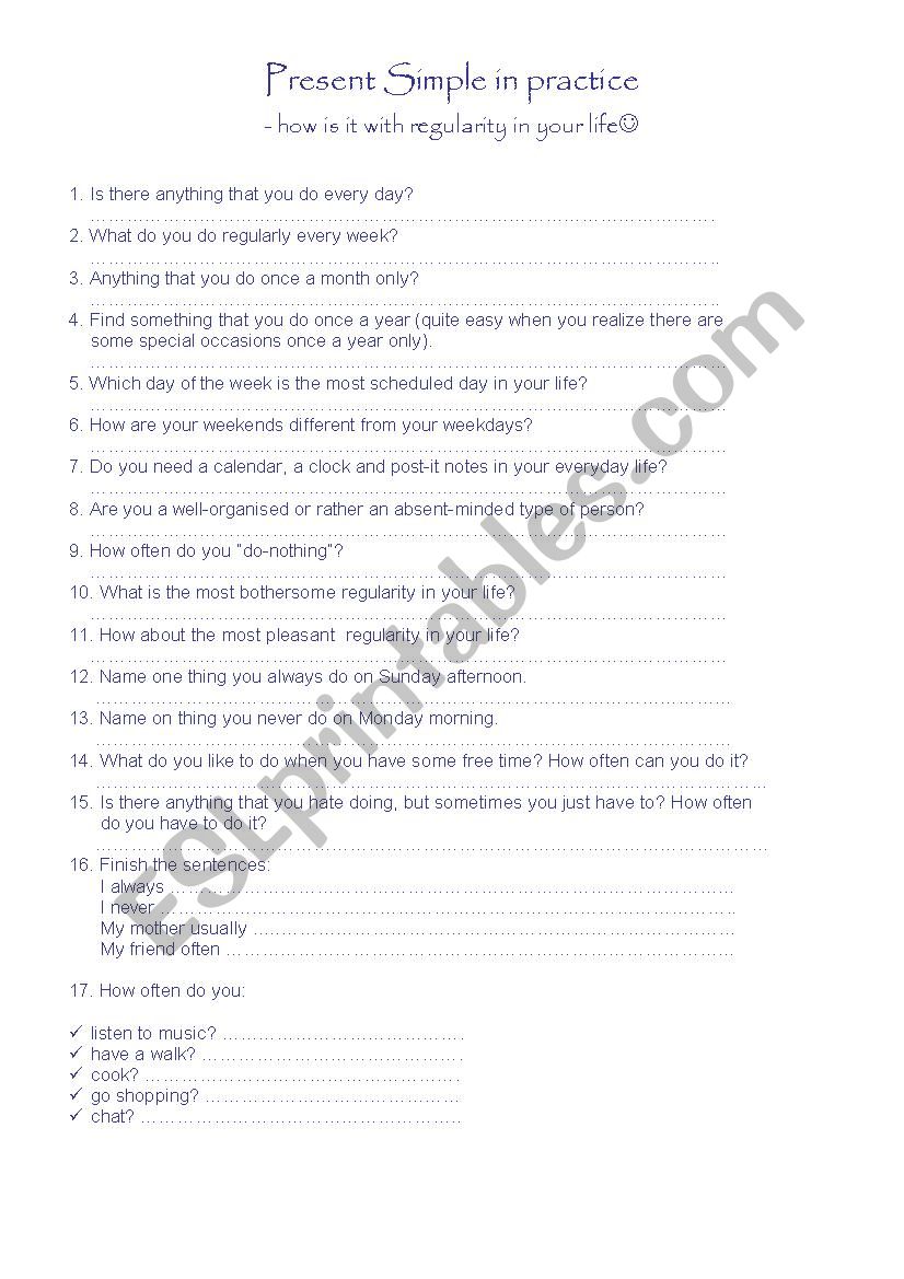 Present Simple in pracise worksheet