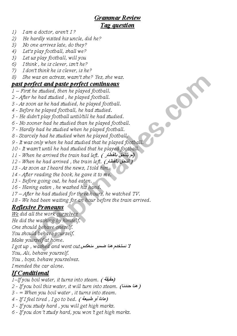 Grammar Review worksheet