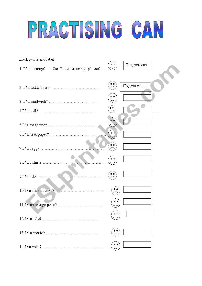 Practising can worksheet