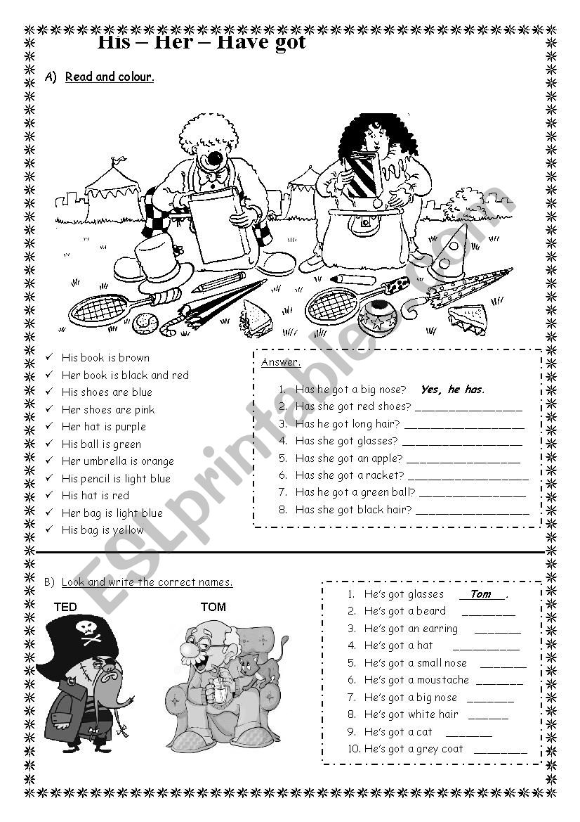 His - Her - Have got worksheet