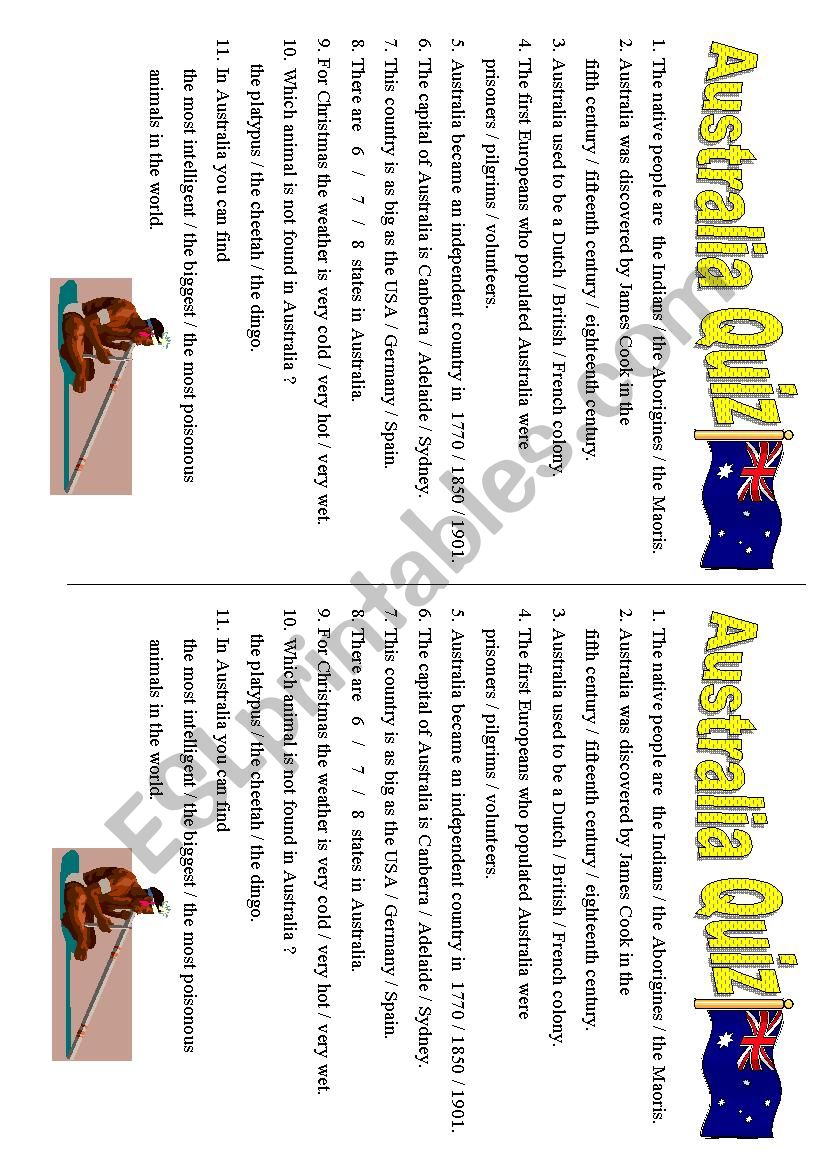 AUSTRALIA multiple choice exercise