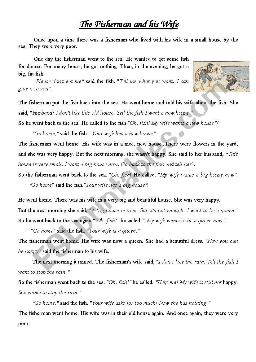 The Fisherman and his Wife worksheet