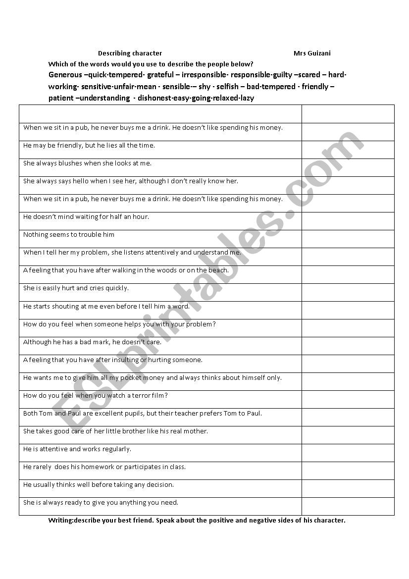 DESCRIBIG PEOPLE worksheet