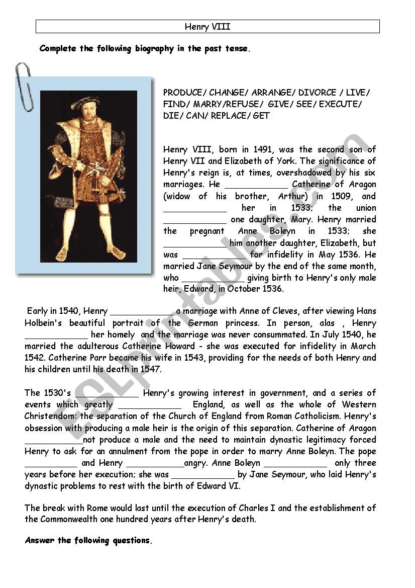 Henry VIII worksheet