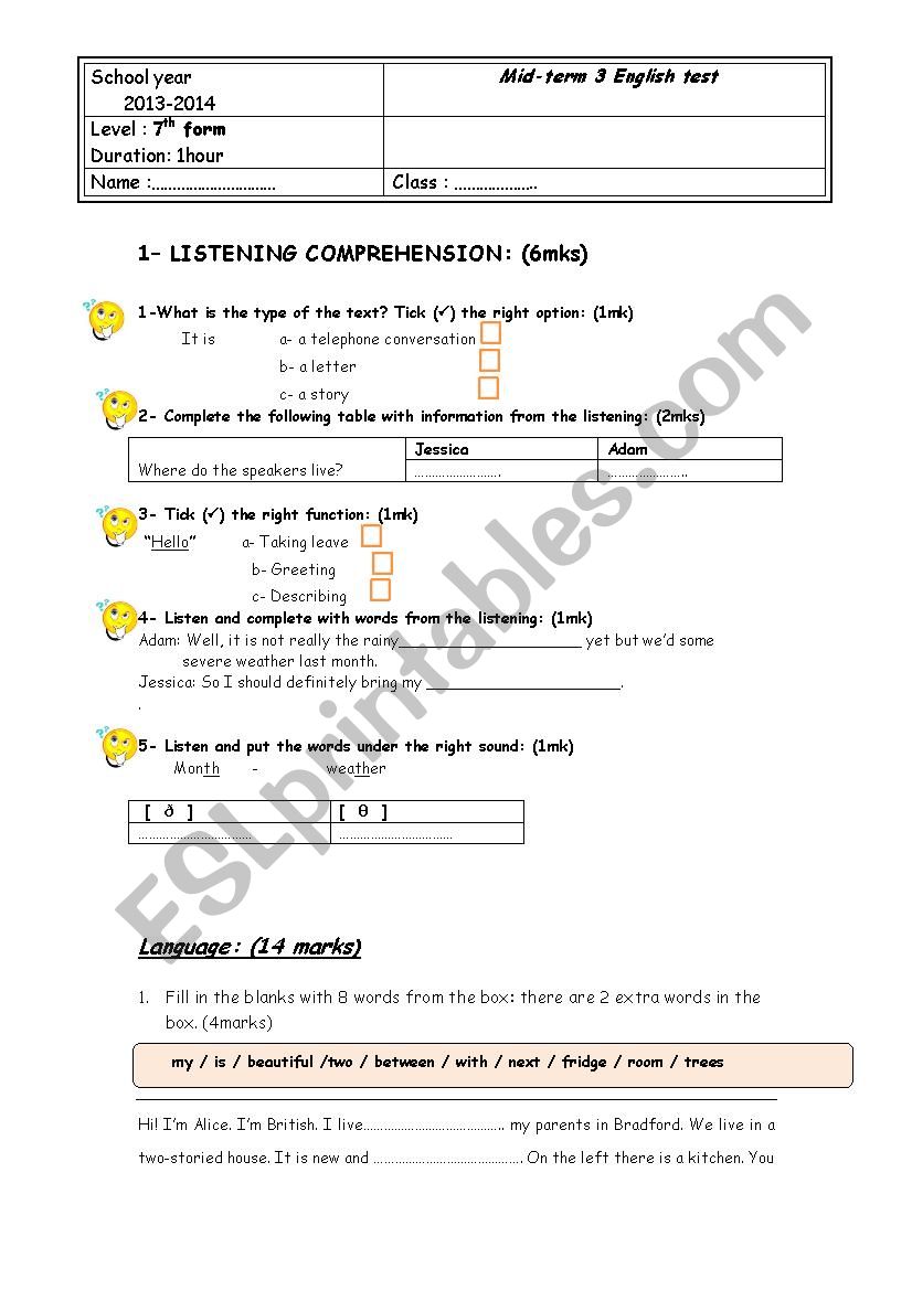 Mid term test N3 worksheet