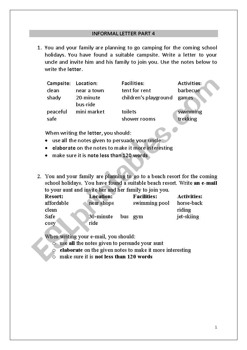 Developing writing skills worksheet