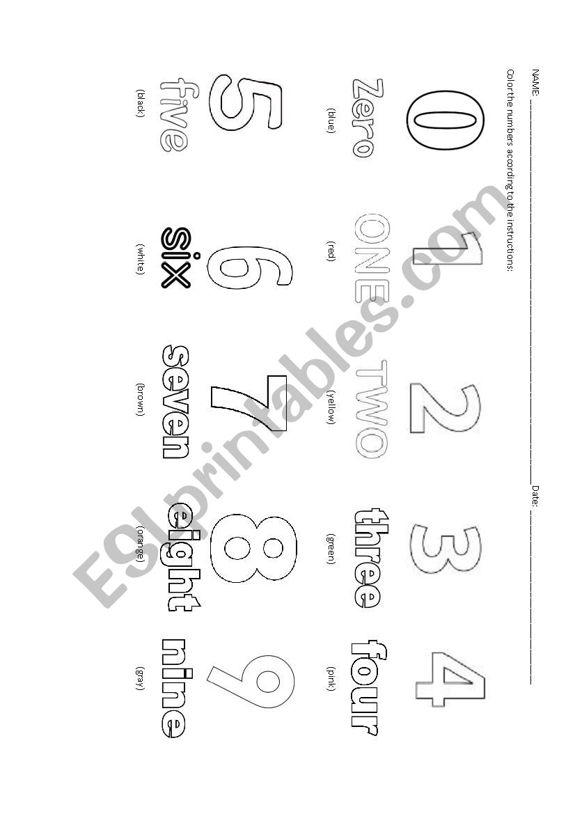 Colors and numbers worksheet