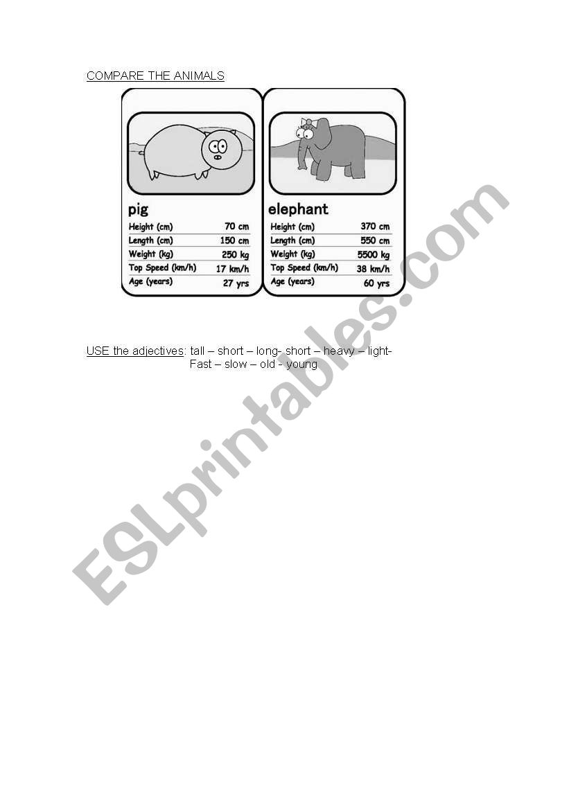 Comparison of adjectives worksheet