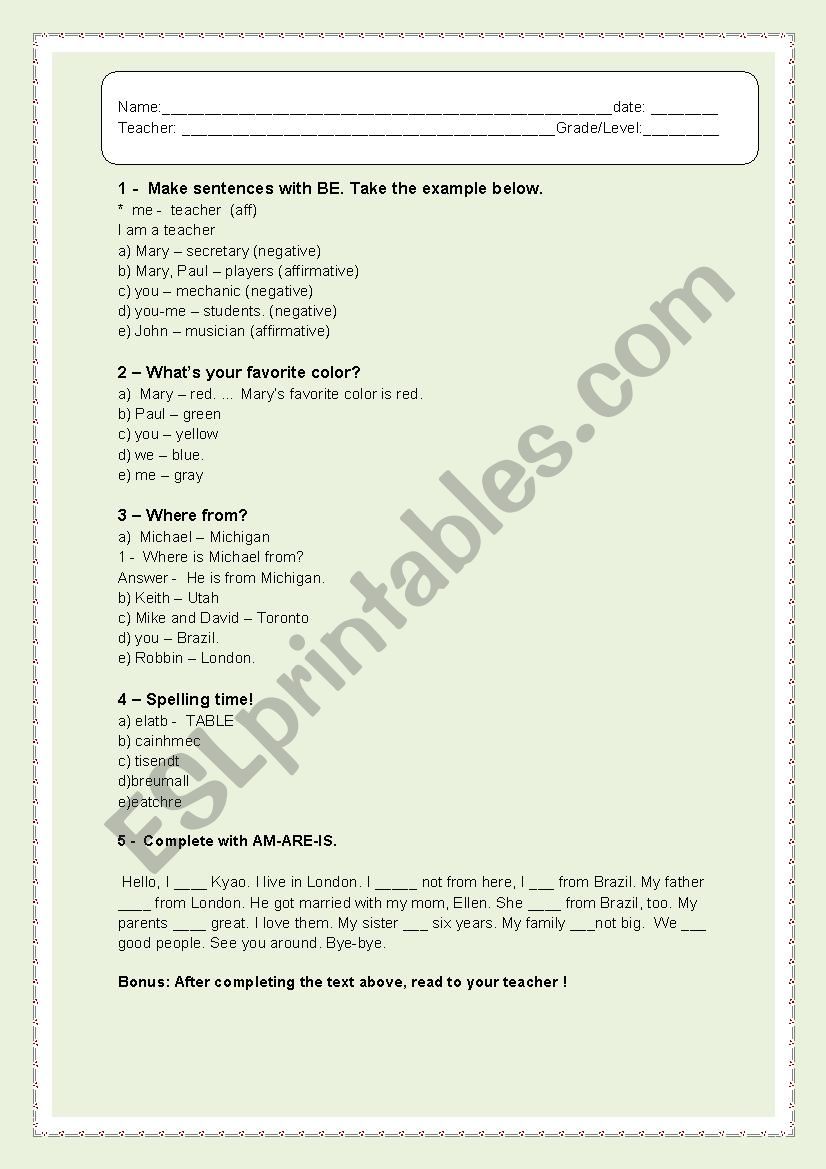 verbs worksheet