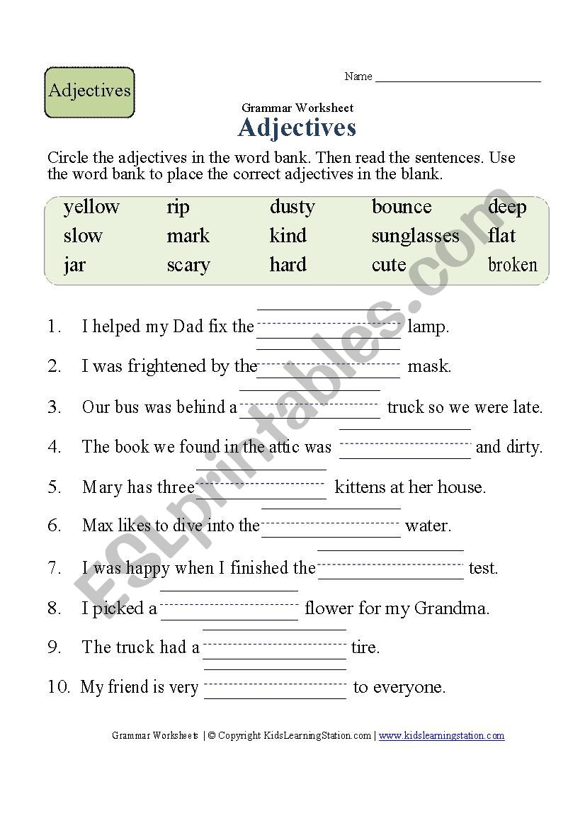 second grade - adjective worksheet blanks1