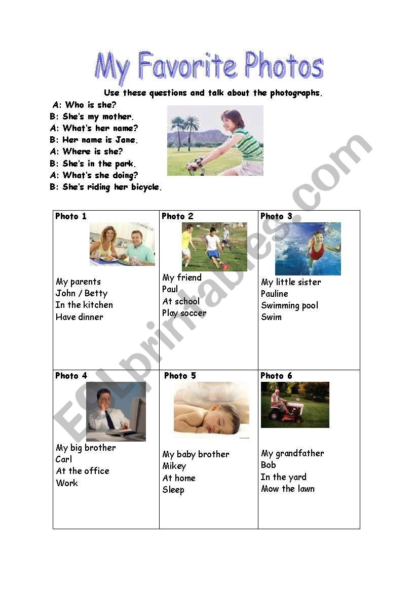 My Favorite Photos worksheet