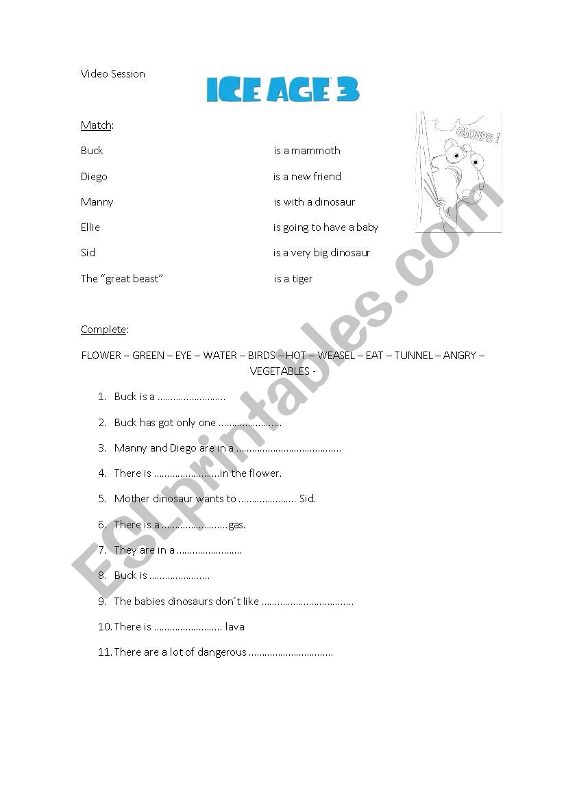 ice age 3 video session worksheet