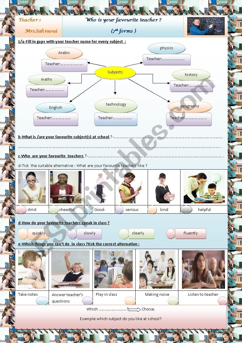 who is your favourite teacher worksheet