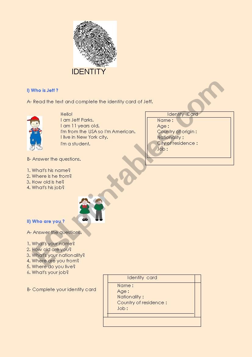 Identity worksheet