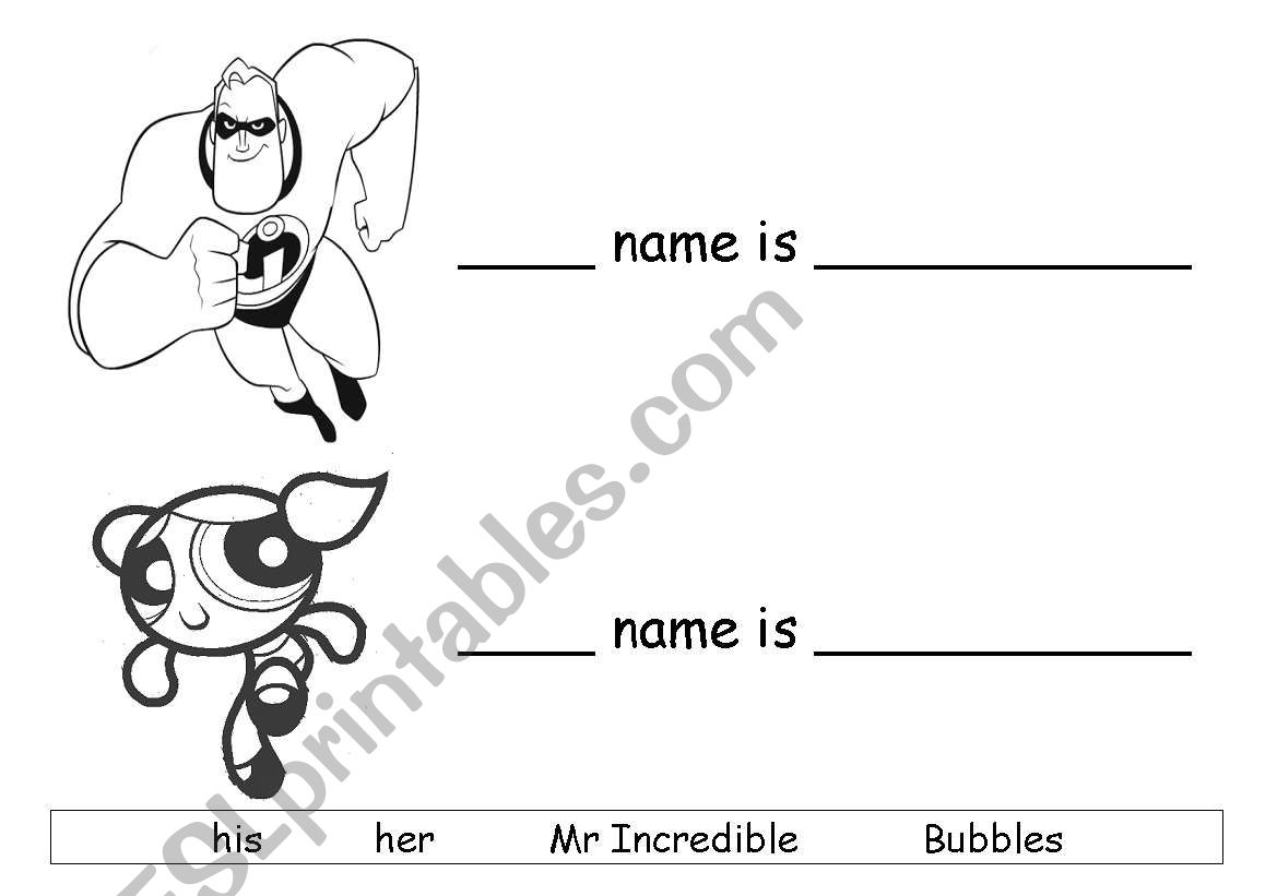 Mr Incredible and Bubbles worksheet