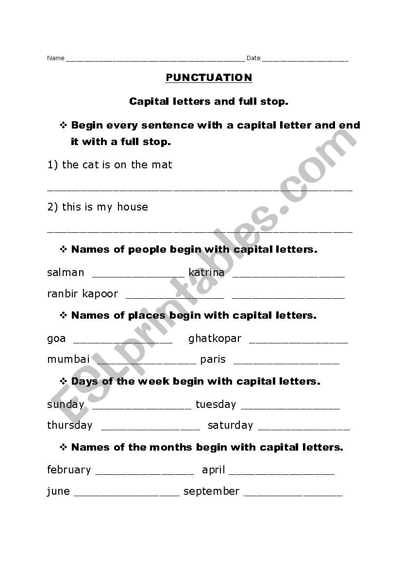 punctuation worksheet