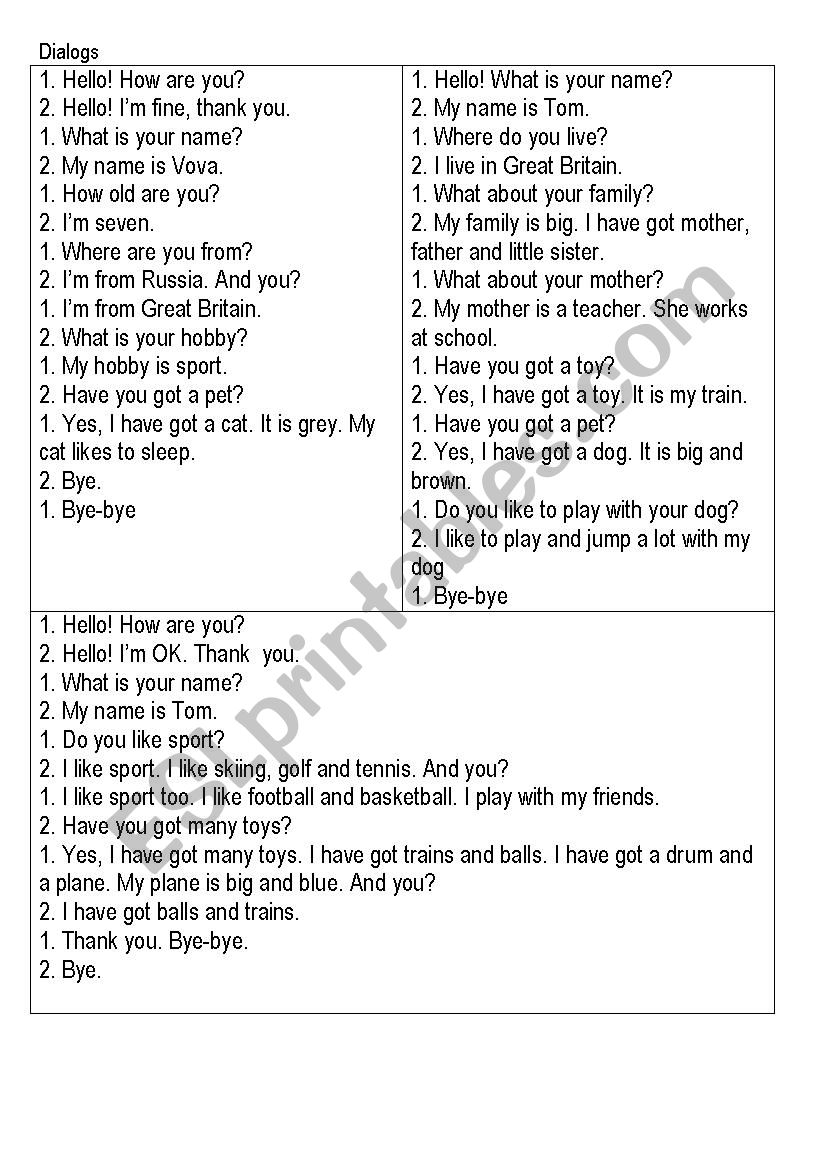 Dialogs for young learners worksheet