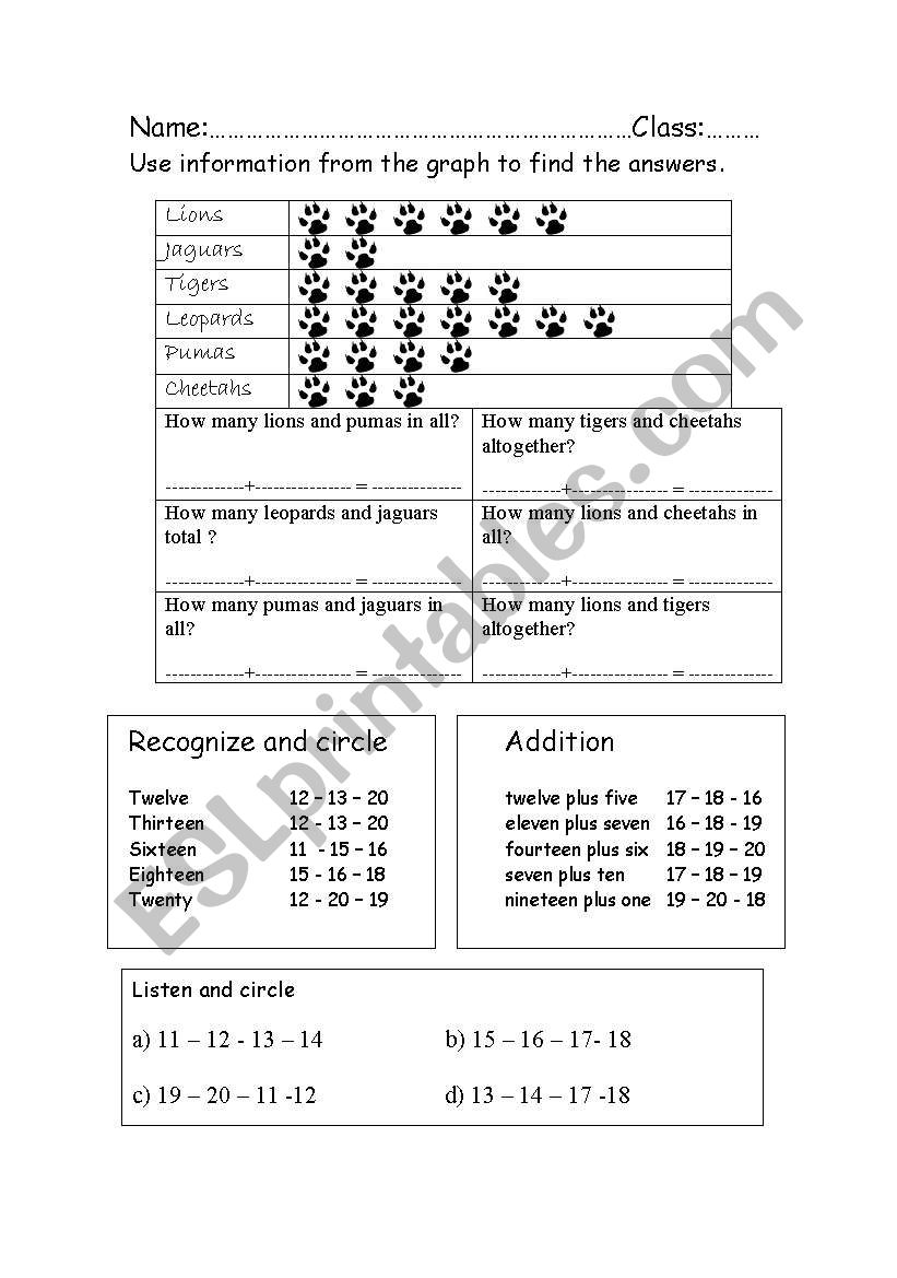 number 11 -20 worksheet