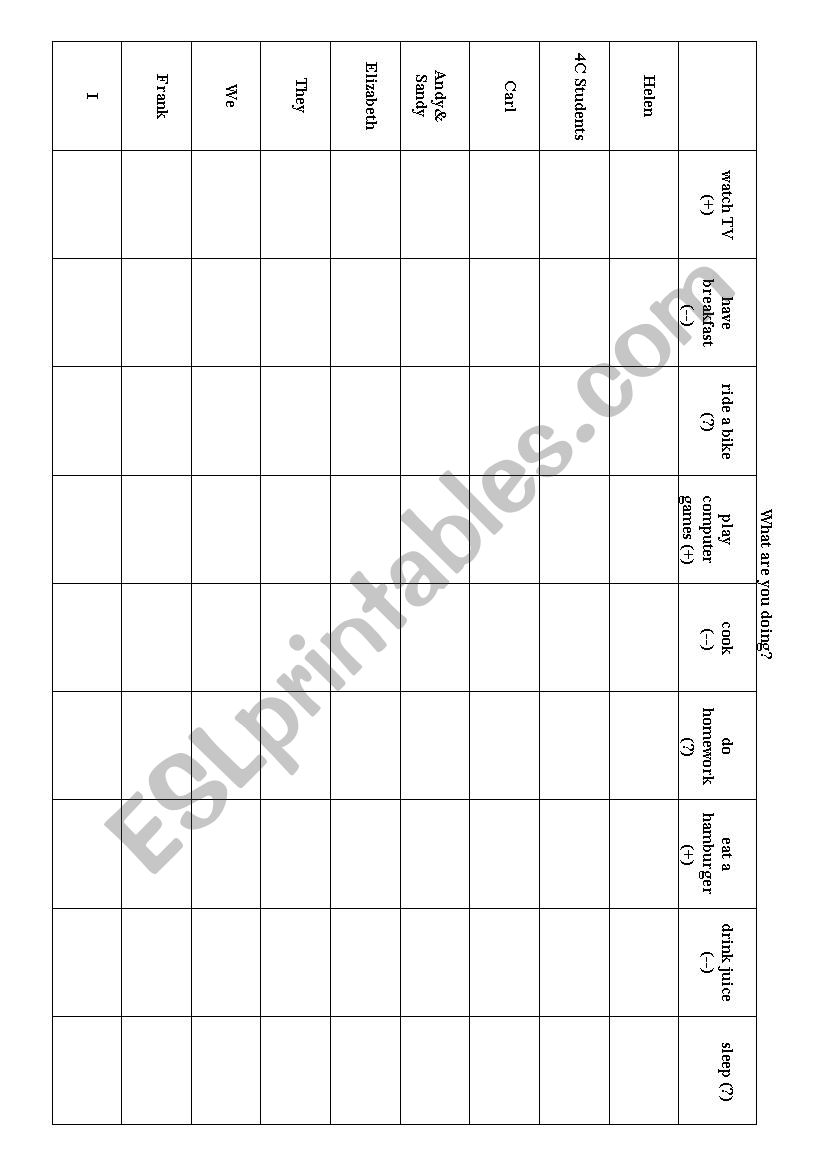 Present Continuous Grid worksheet