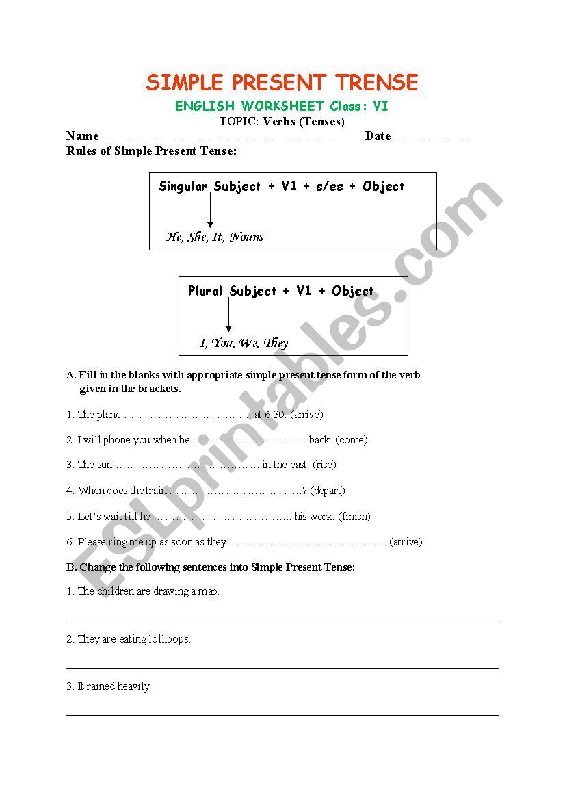 Simple present tense worksheet