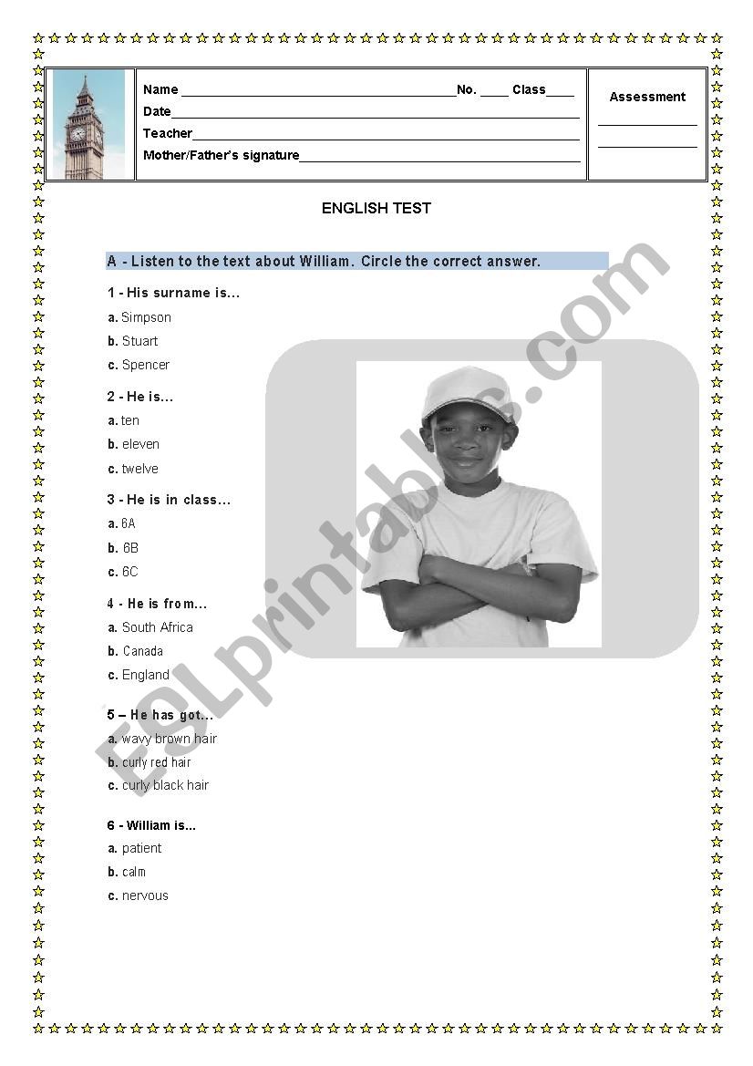 Written test 6th form  worksheet