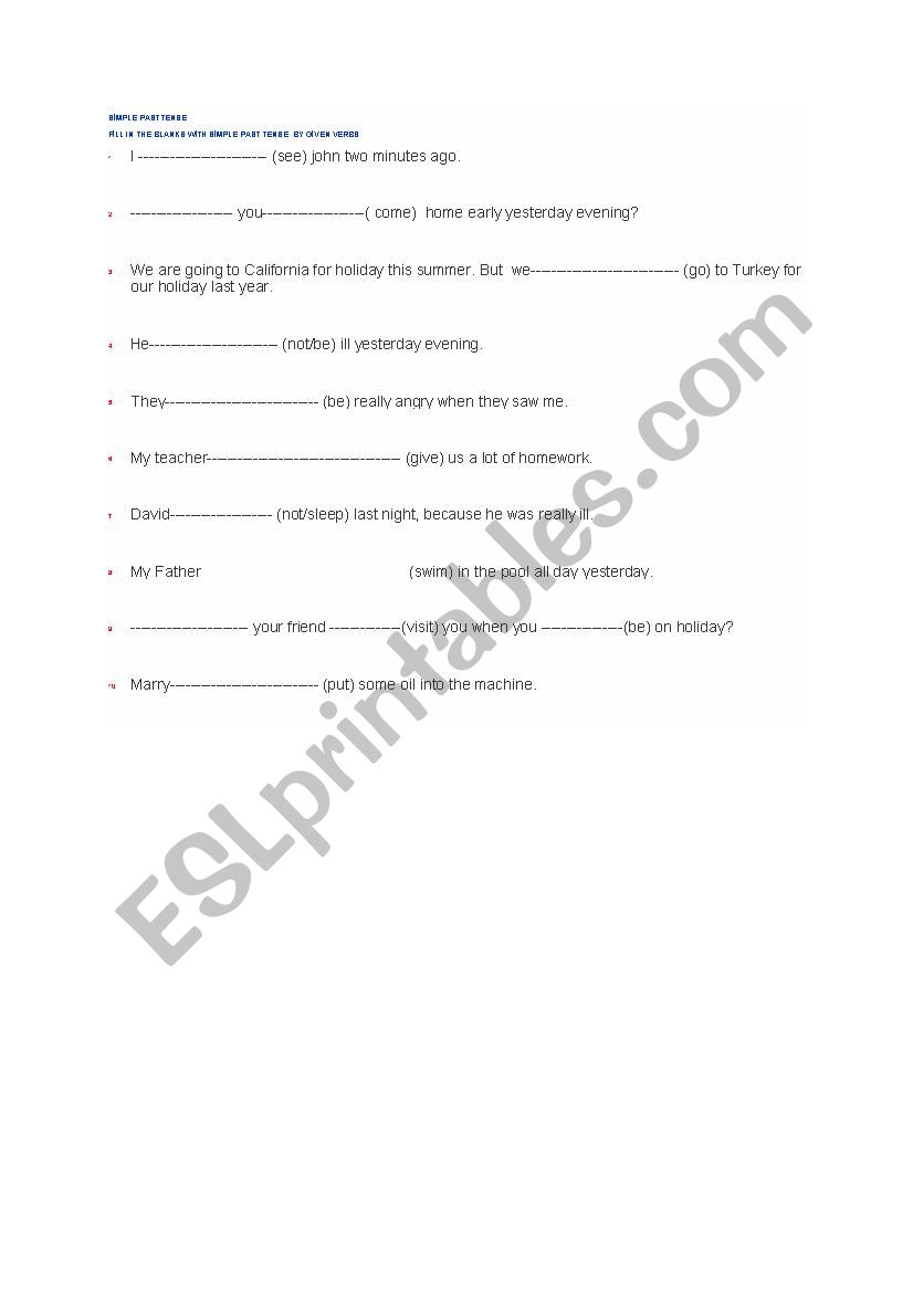 PAST SMPLE worksheet