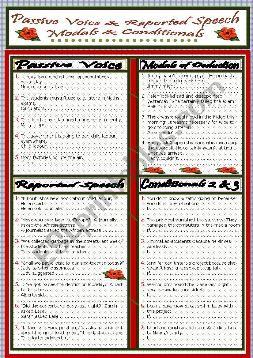 Rephrasing Passive Voice & Reported Speech & Condtitionals & Modals