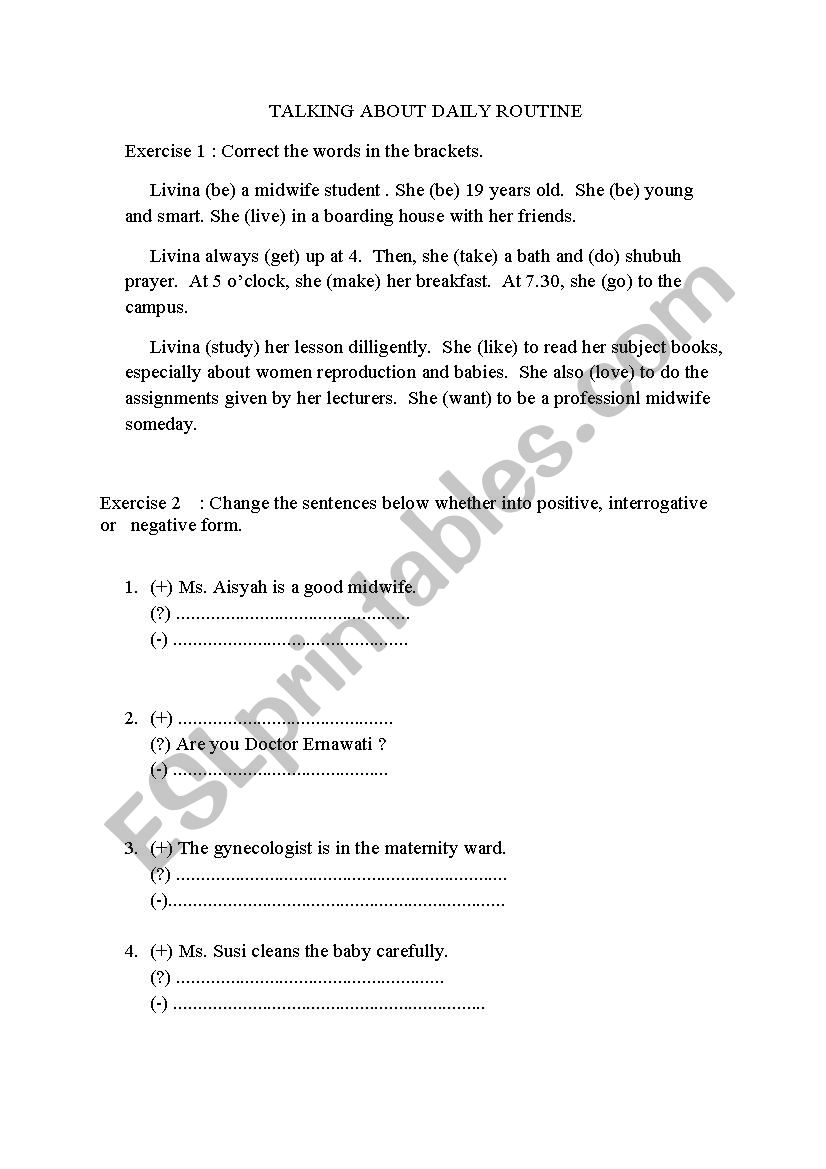 exercise of simple present tense