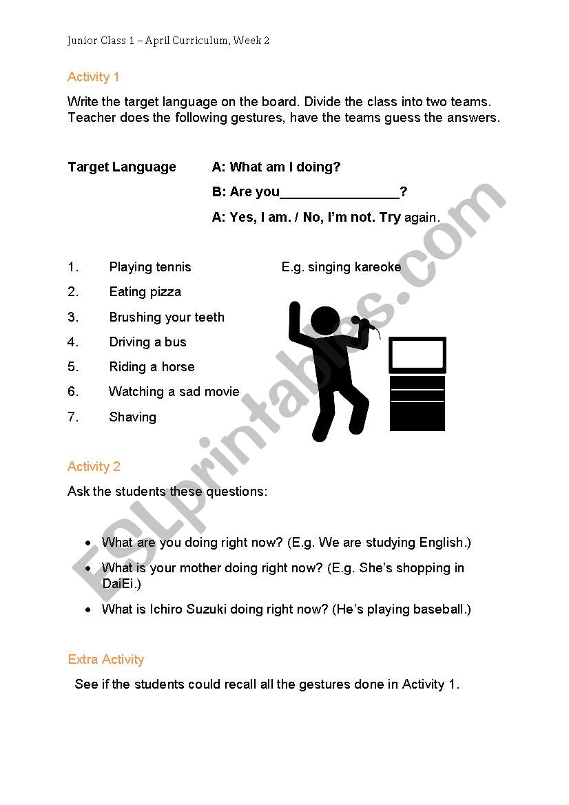 Present Continuous Worksheet worksheet