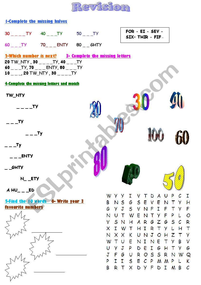 REVISION NUMERS 1-100 worksheet
