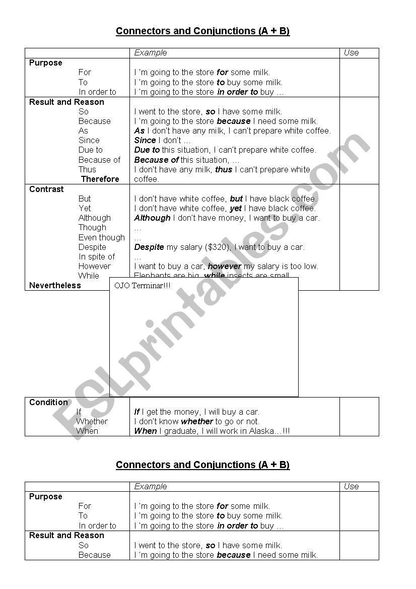 connectors cause and effect worksheet