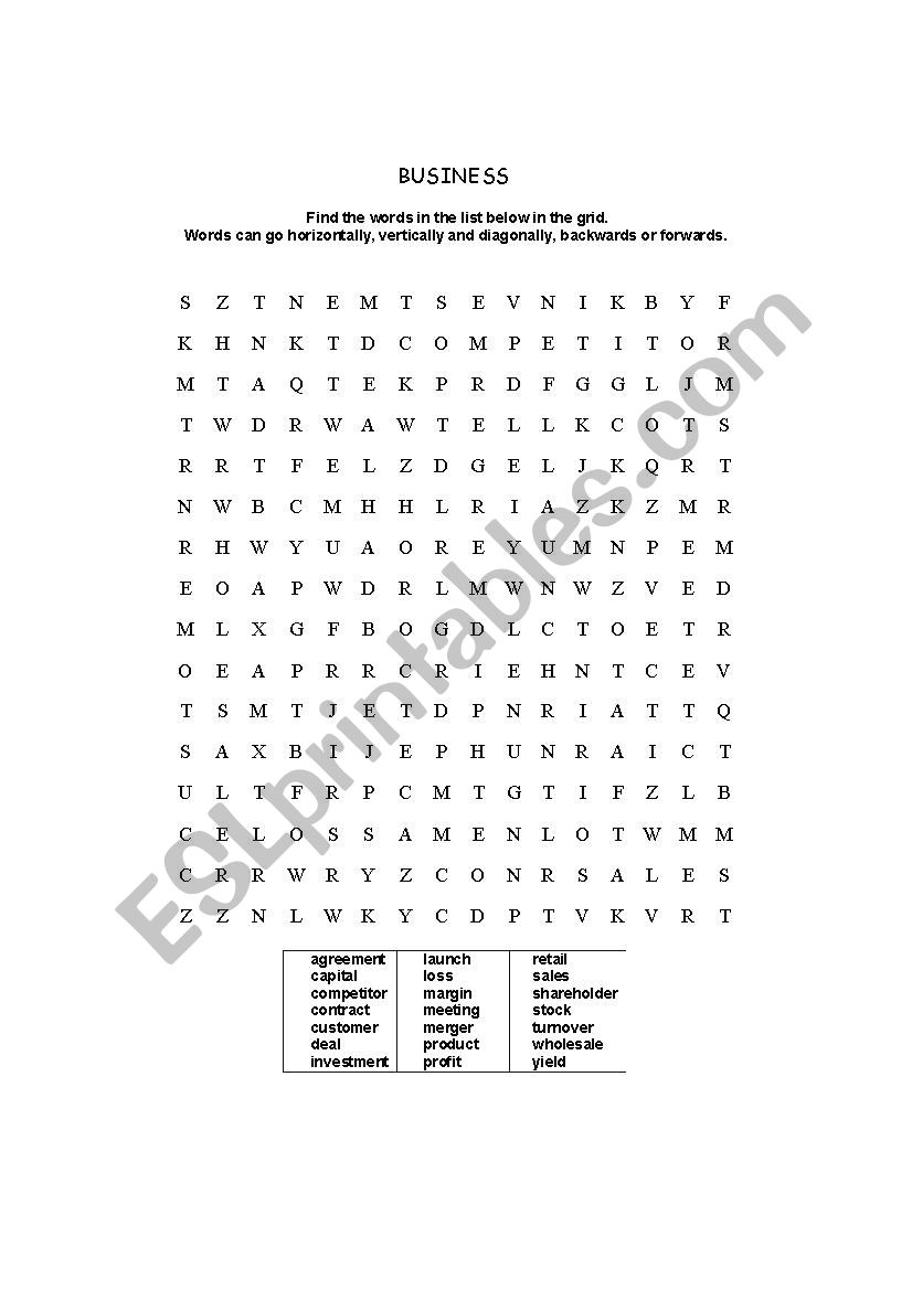 Business Vocabulary Activity worksheet