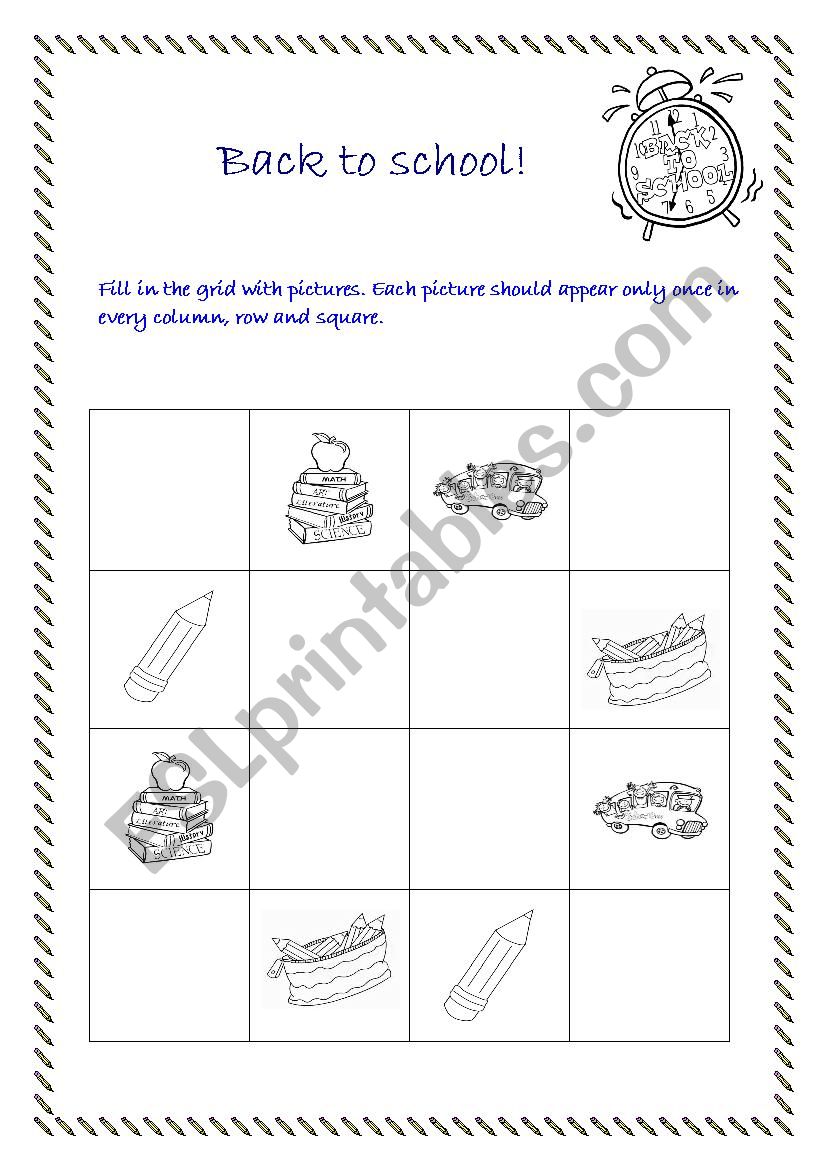 Back to school Sudoku worksheet