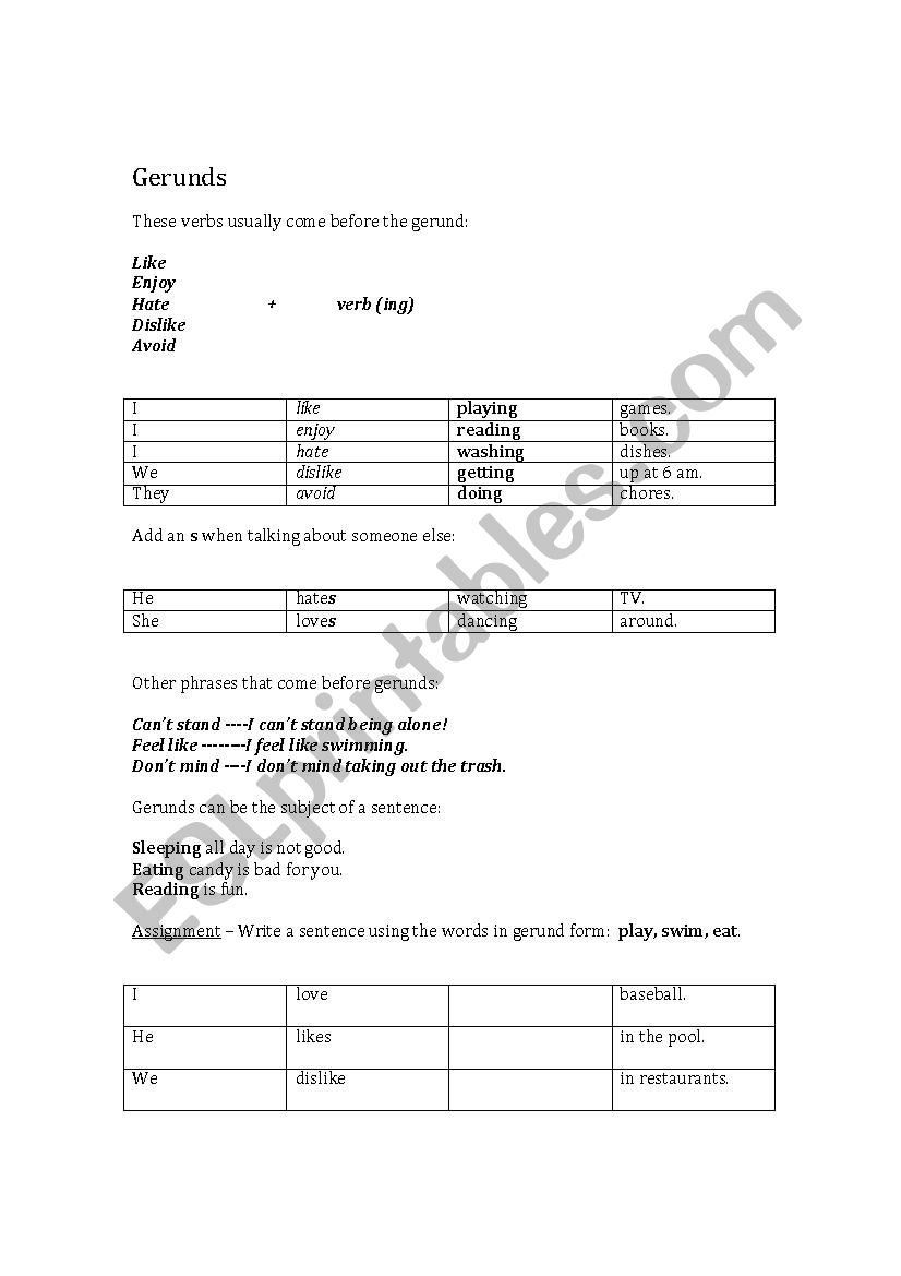 Gerunds Practice worksheet