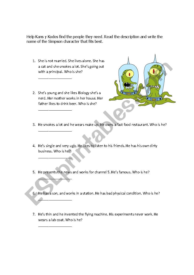 Simpsons Aliens  worksheet