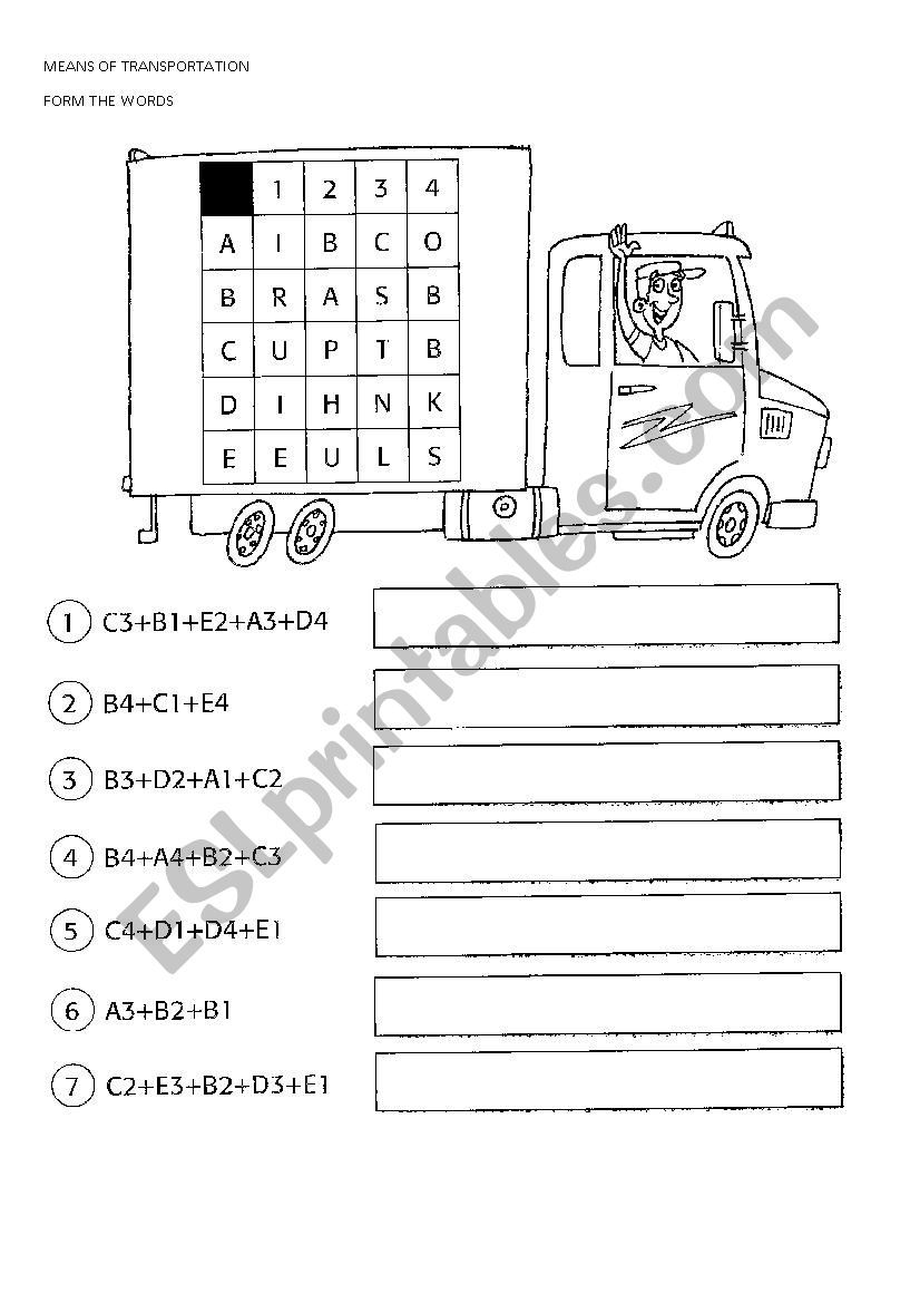 means of transportation worksheet