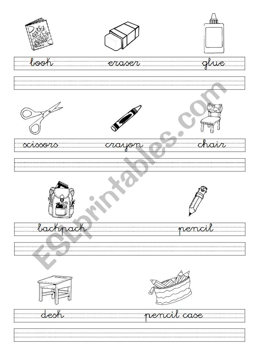 school objects worksheet