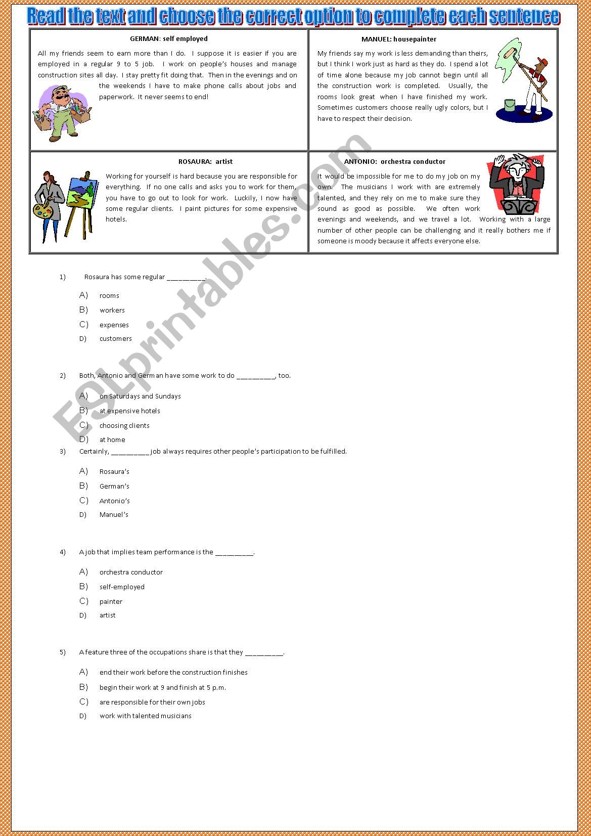 Jobs-Reading worksheet