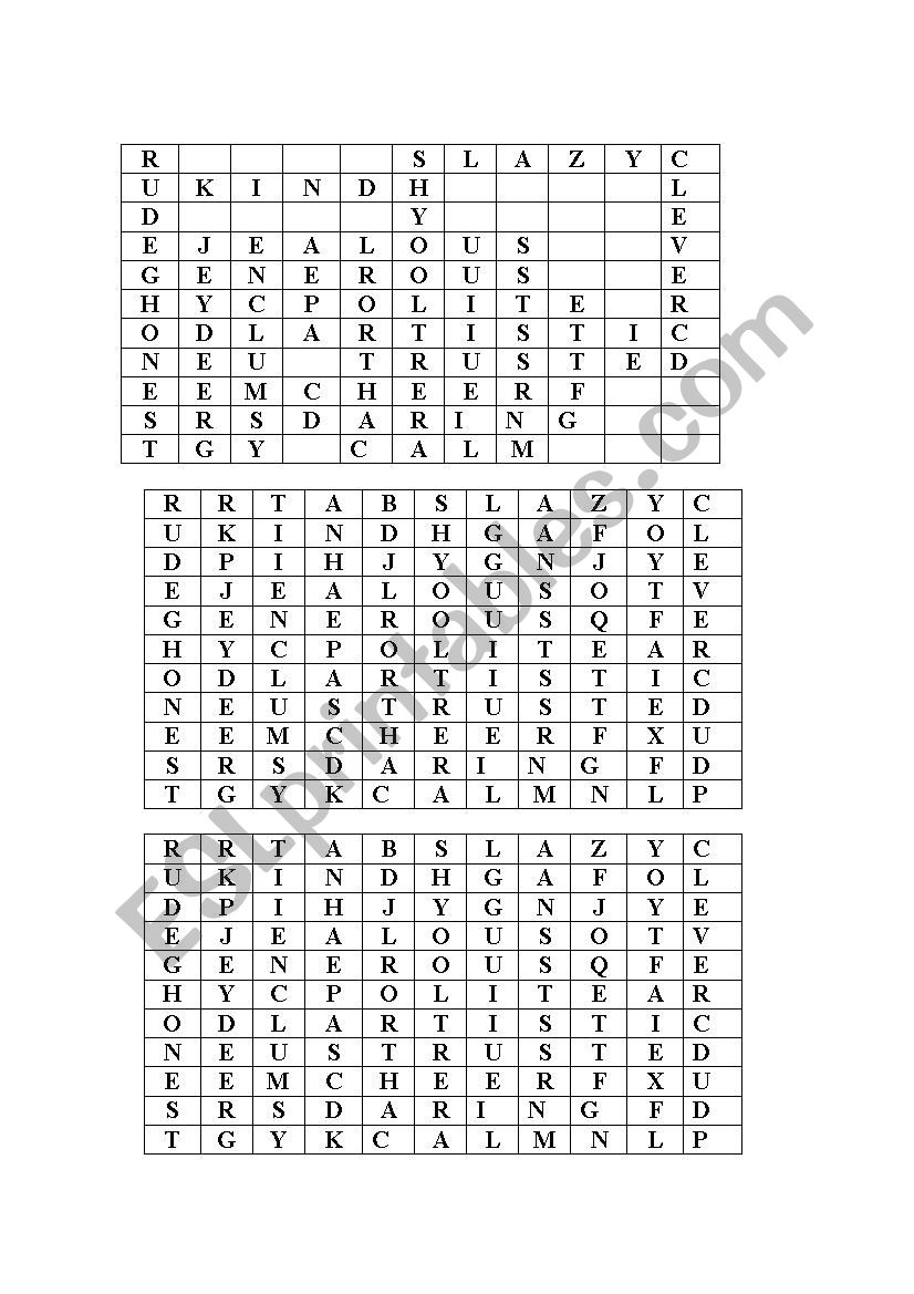 The Character worksheet