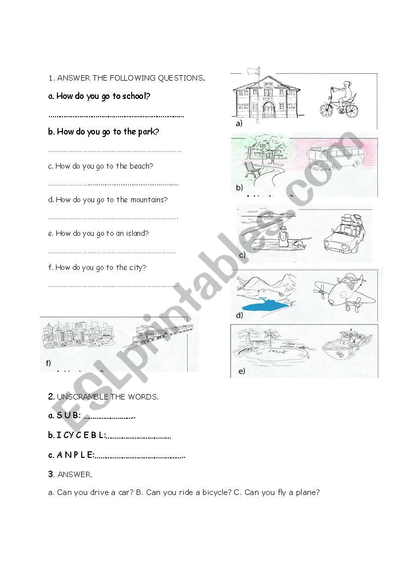 Means of transport worksheet