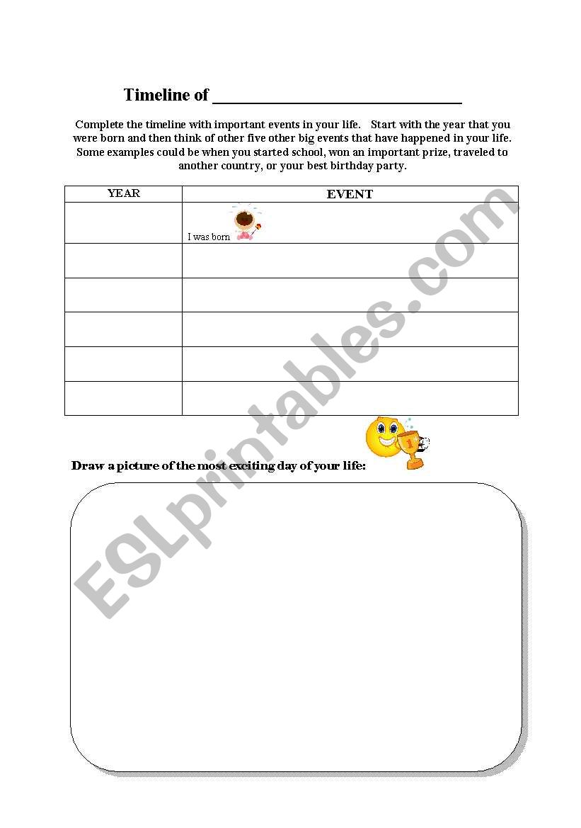 Life Timeline worksheet