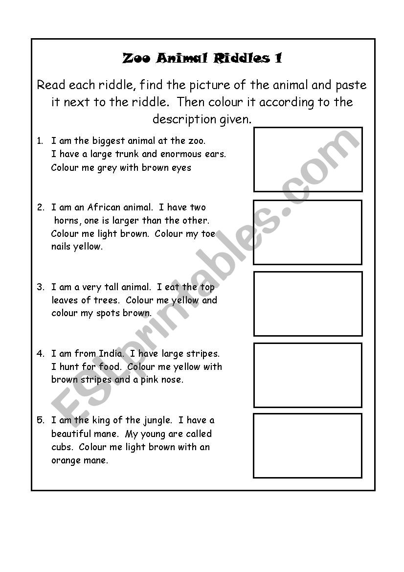 Zoo Animal Riddles 1 worksheet