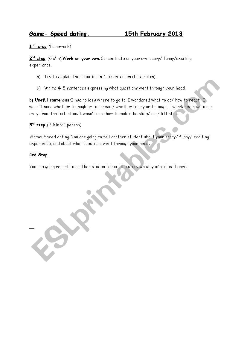 Speed Dating worksheet