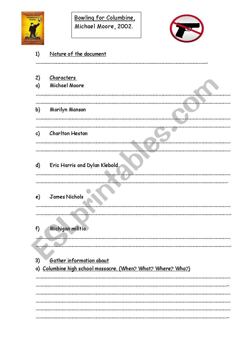 BOWLING FOR COLUMBINE WORKSHEET