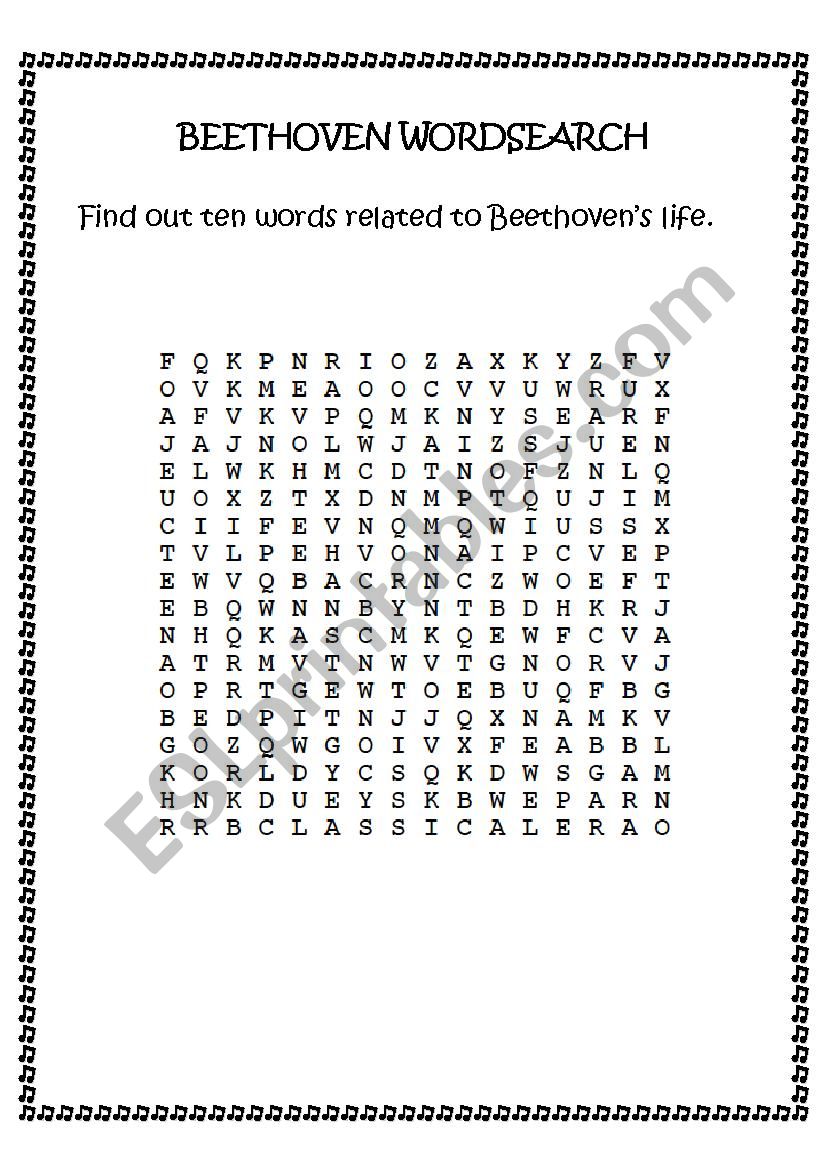 BEETHOVEN WORDSEARCH worksheet