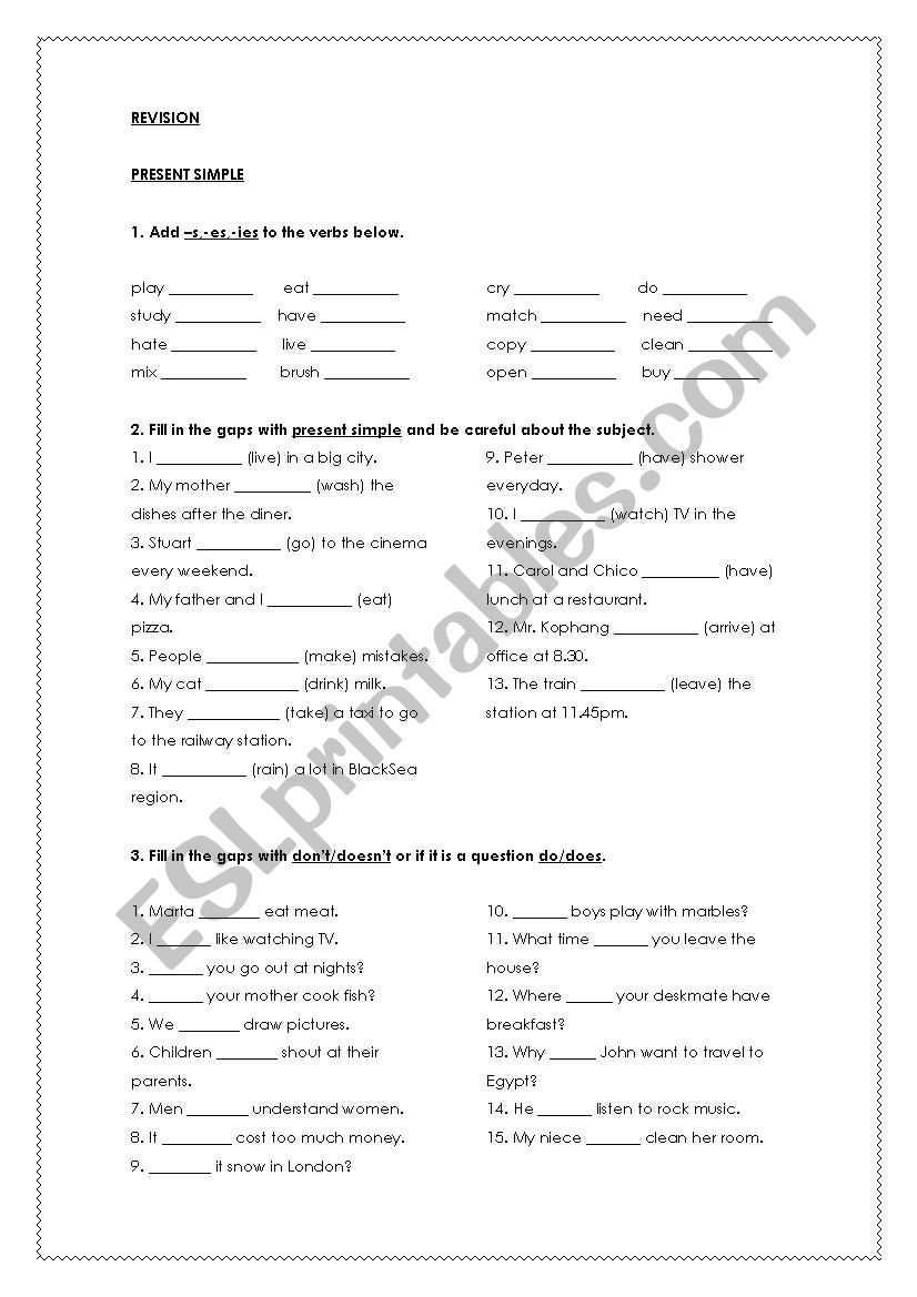 Present simple an Present continuous revision