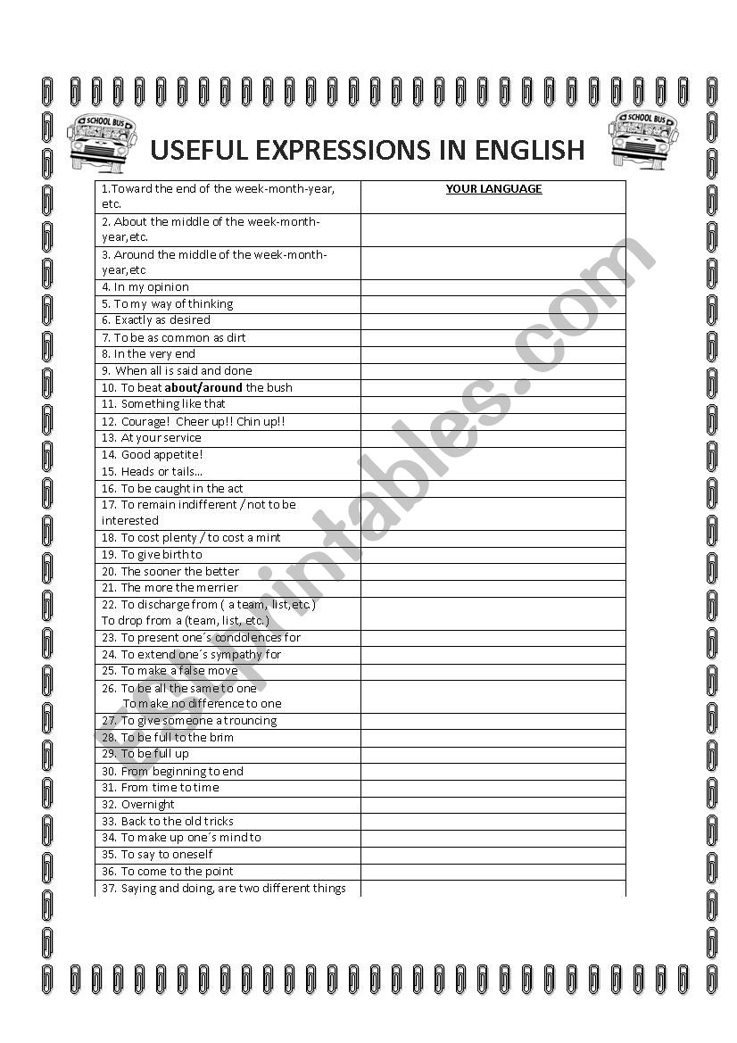 USEFUL EXPRESSIONS IN ENGLISH worksheet