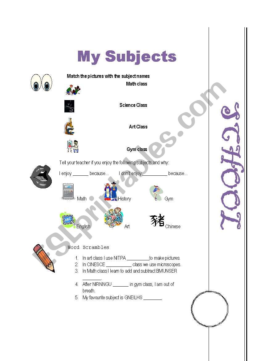 Conversation book: School-My subjects