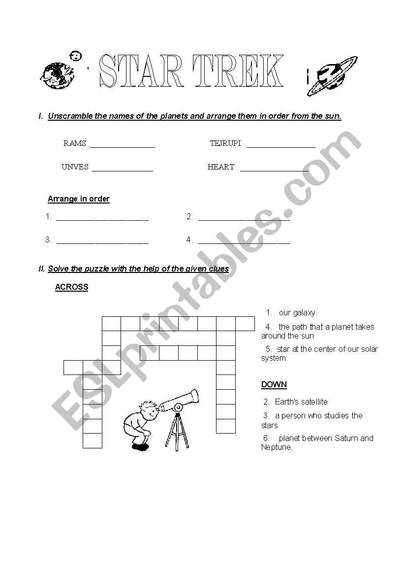 Solar System worksheet