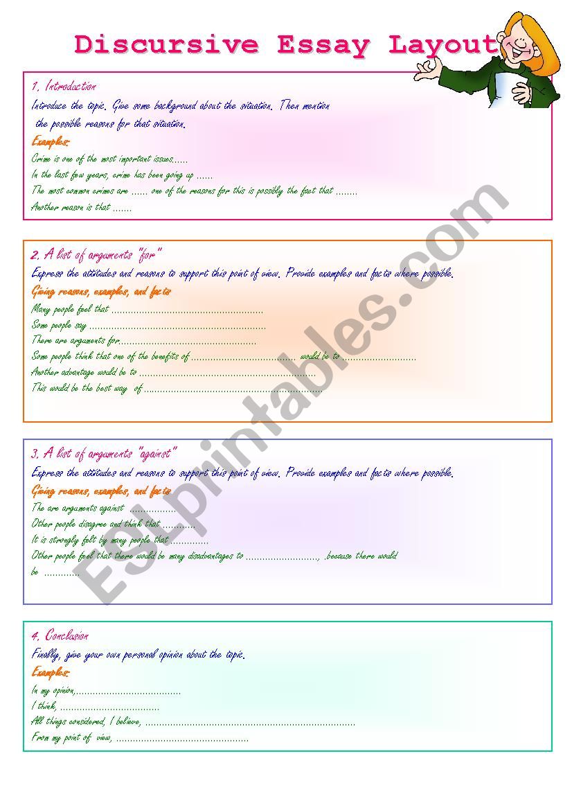 discursive essay layout worksheet